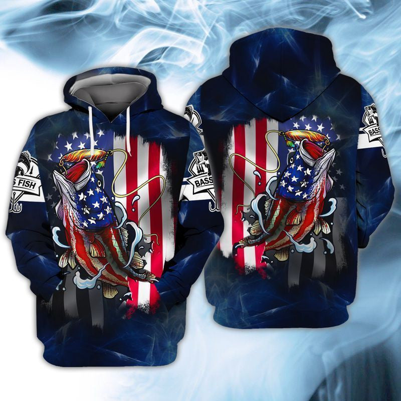 4th Of July Independence Day American Flag Bass Fishing For Men And Women 3d Hoodie Zip Hoodie
