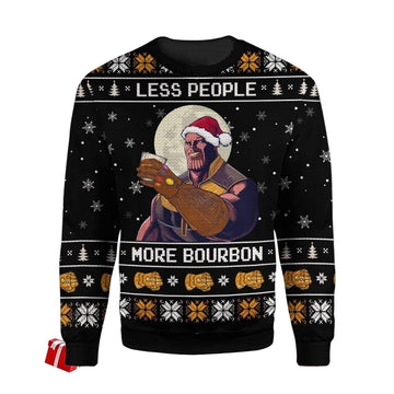 Thanos Less People More Bourbon Ugly Sweater, Thanos Christmas Sweater, Funny Thanos Gift, Thanos Less People More Bourbon Shirt