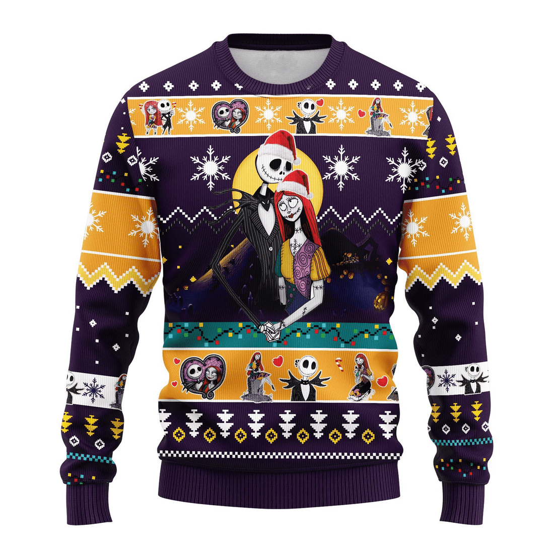 The Nightmare Before Christmas Jack Skellington And Sally 2 Ugly Sweater Gifts, Jack Skellington Gift Fan Ugly Sweater
