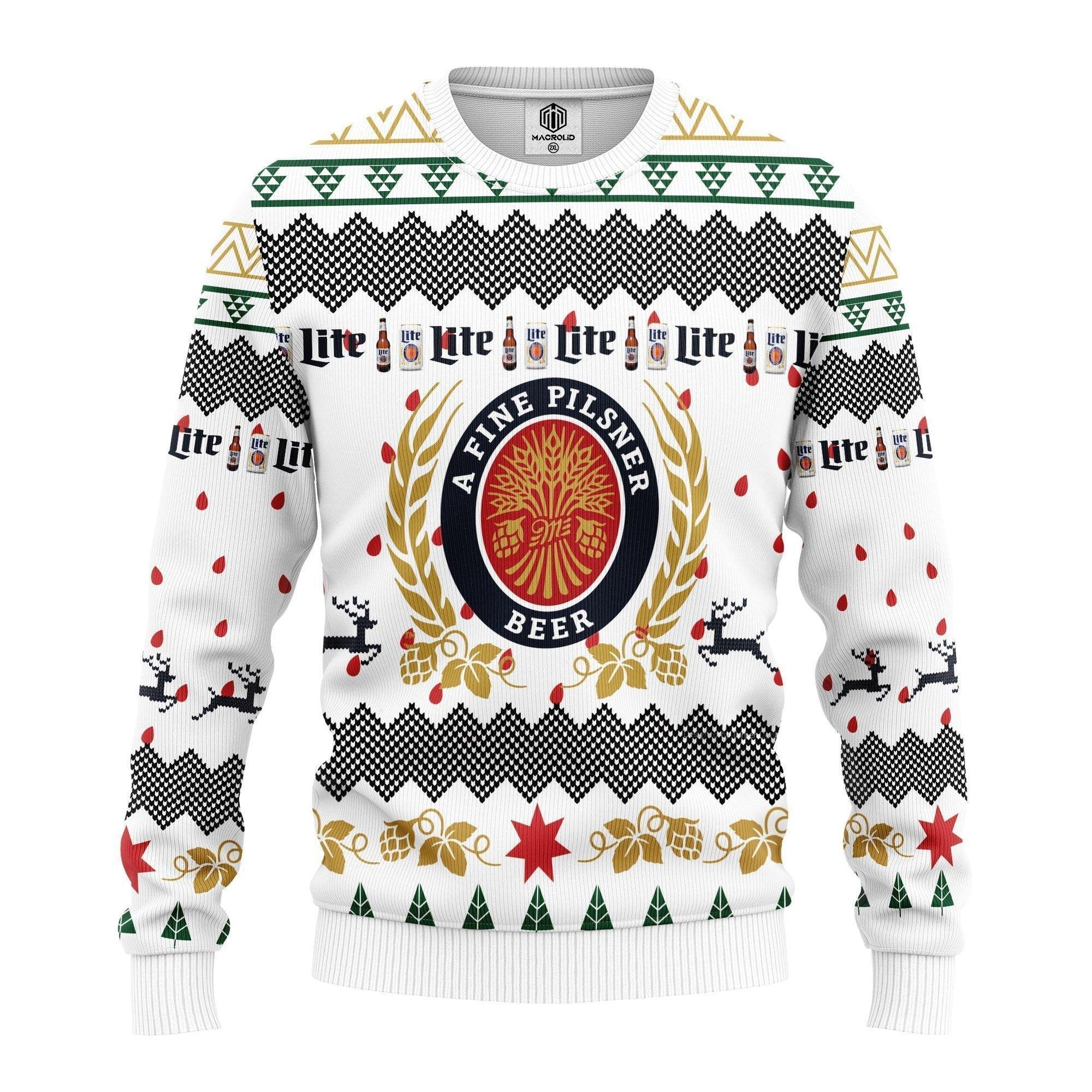 Merry Xmas Miller Lite Beer Ugly Christmas Sweater 265