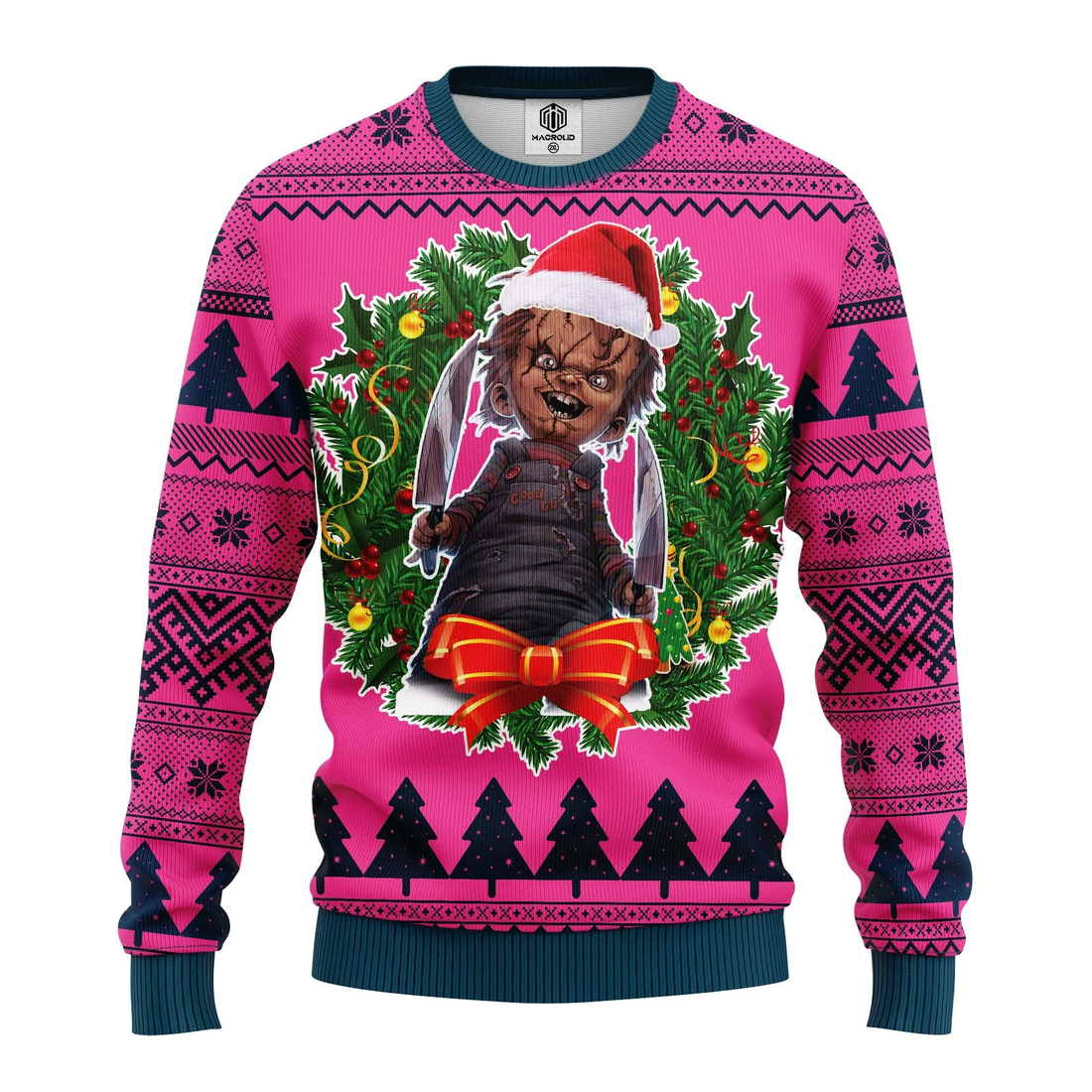 Xmas Horror Movie Characters Halloween Gifts, Chucky Doll Ugly Christmas Sweater 317