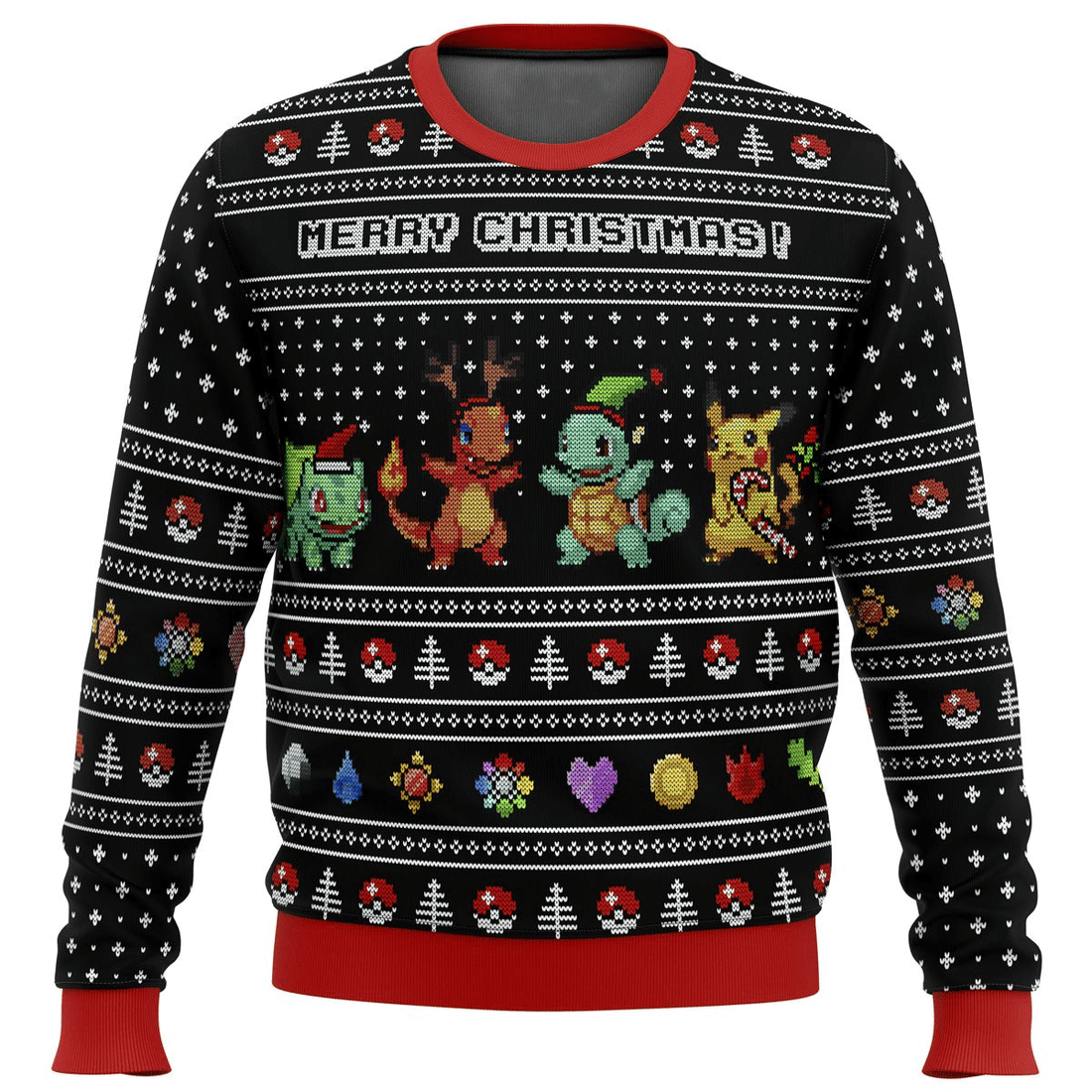 Pokemon Anime Kanto Starters 14 Ugly Sweater Gifts, Pokemon Anime Gift Fan Ugly Sweater