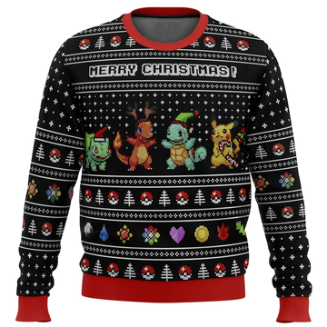 Pokemon Anime Kanto Starters 14 Ugly Sweater Gifts, Pokemon Anime Gift Fan Ugly Sweater