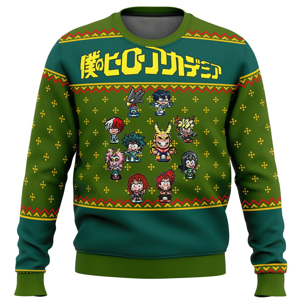 My Hero Academia Anime Sprites 16 Ugly Sweater Gifts, My Hero Academia Anime Gift Fan Ugly Sweater