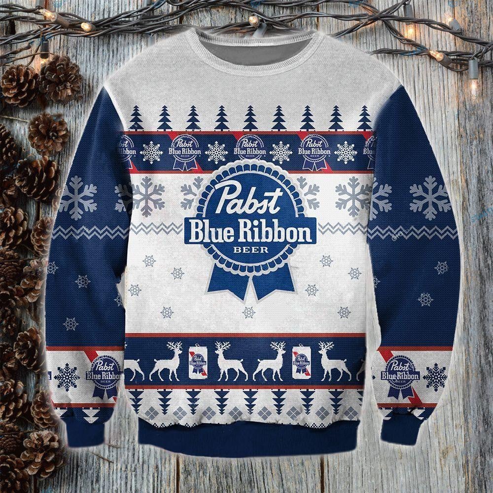 Pabst Blue Ribbon Ugly Sweater, Christmas Gift, Pabst Blue Ribbon Ugly Christmas Sweater