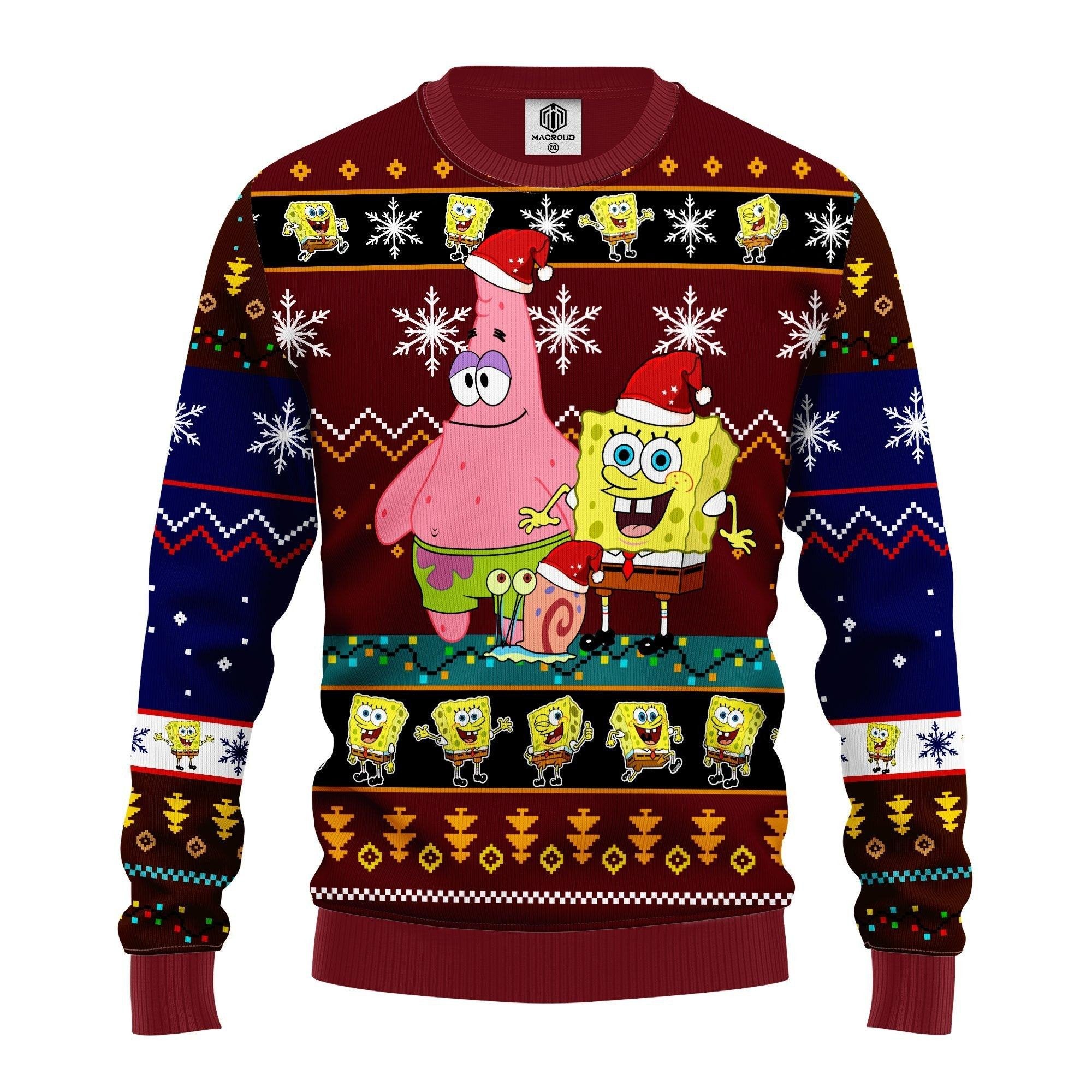 Santa Spongebob And Patrick Star Ugly Christmas Sweater
