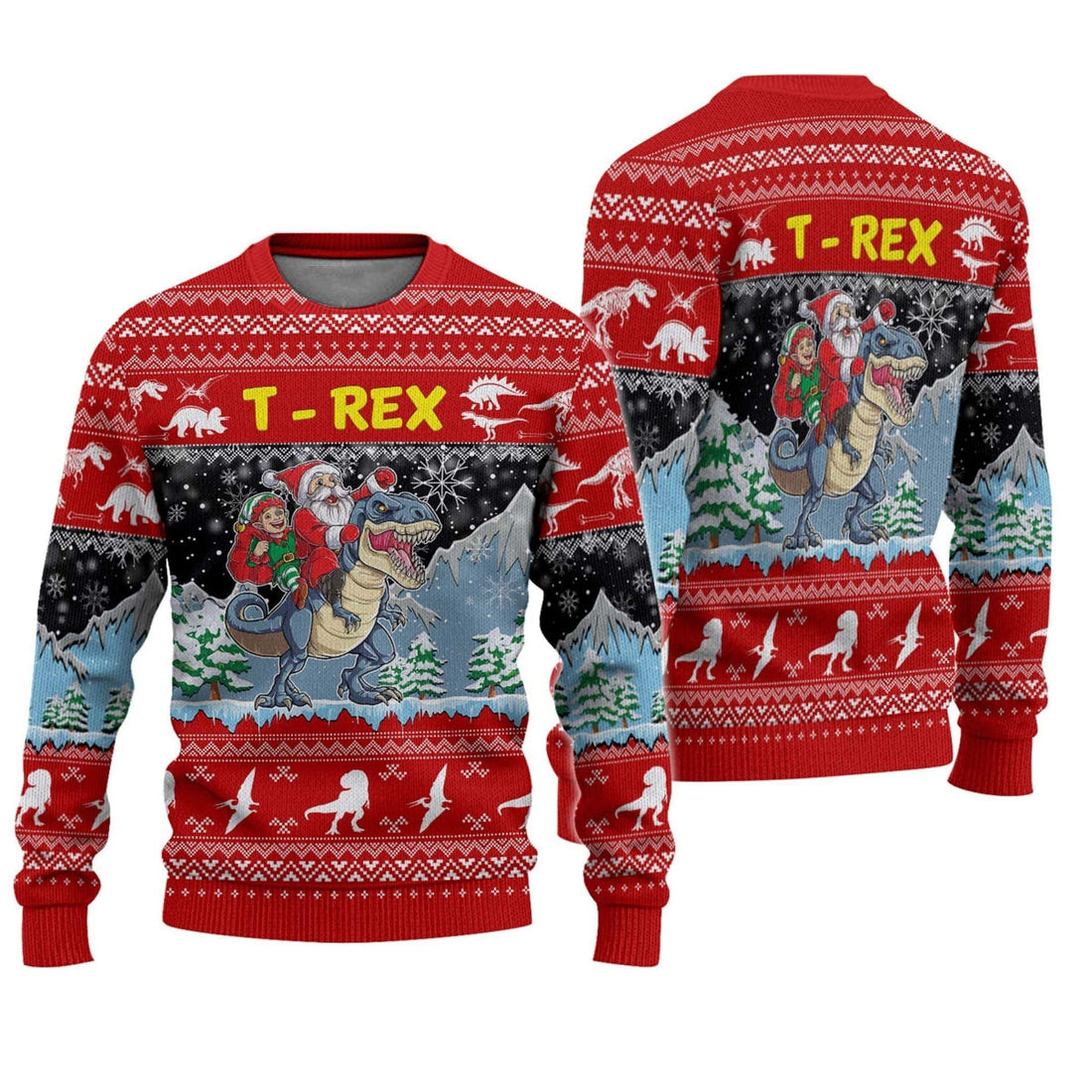 Santa Riding T-rex Ugly Sweater, Santa Riding T-rex Christmas Shirt