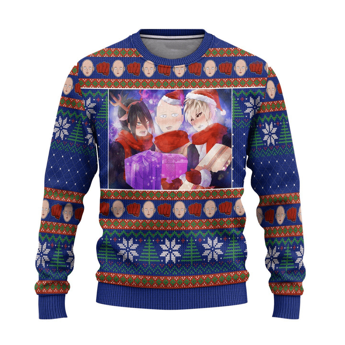 One Punch Man Anime Christmas 10 Ugly Sweater Gifts, One Punch Man Anime Gift Fan Ugly Sweater