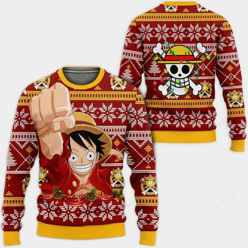 One Piece Anime Monkey D. Luffy 37 Ugly Sweater, One Piece Anime Gift Fan Ugly Sweater