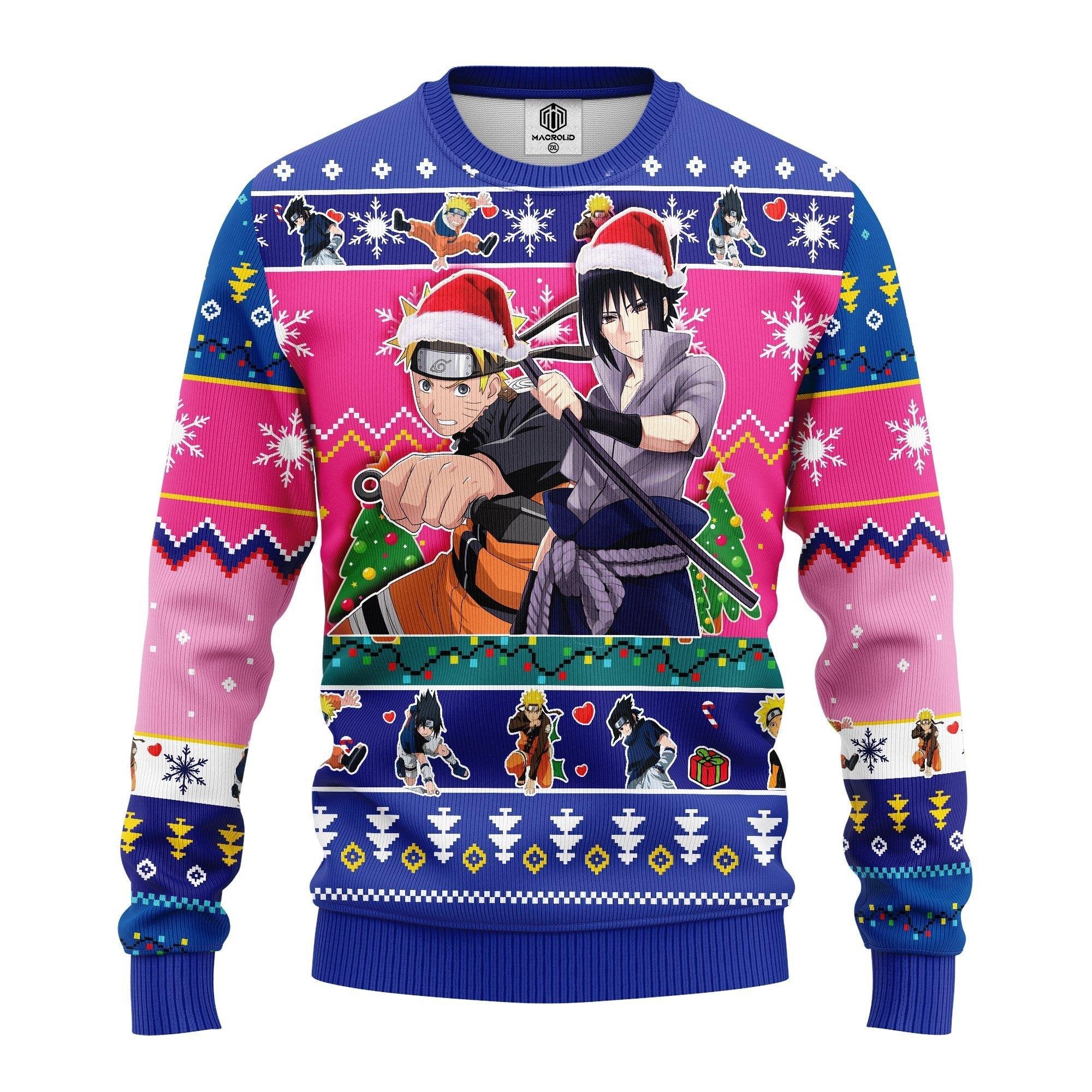 Naruto Anime Merry Xmas Gift, Santa Naruto And Sasuke Ugly Christmas Sweater 279