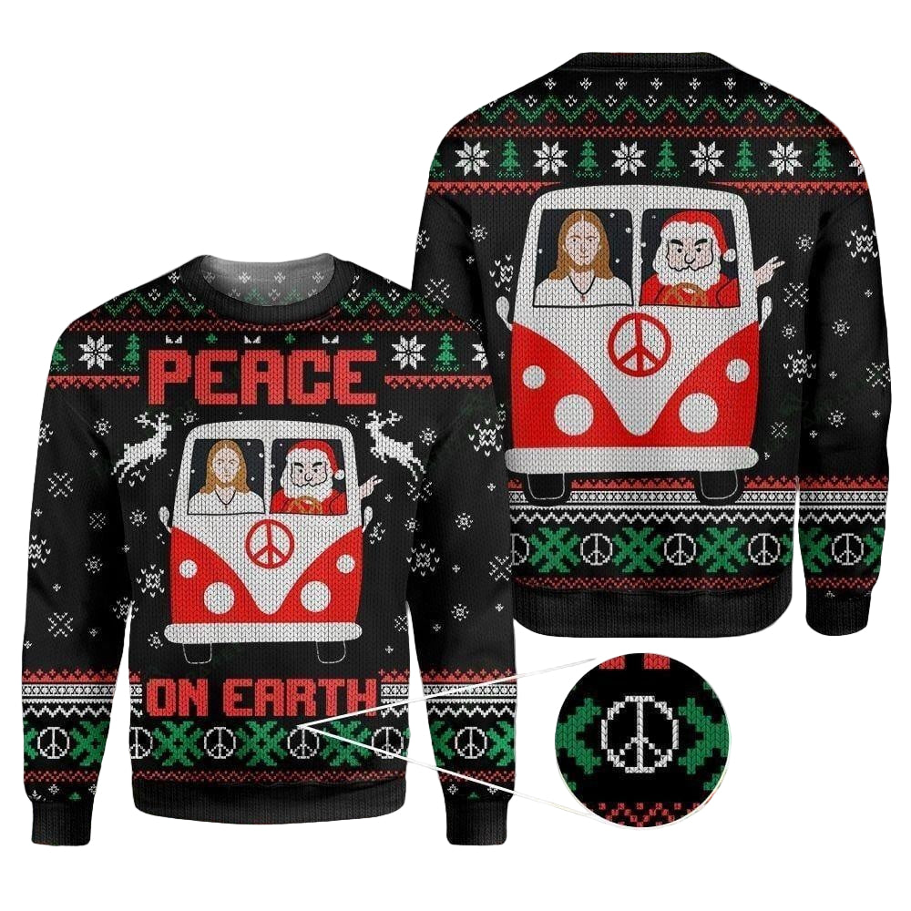 Santa And Jesus Peace On Earth Ugly Sweater, Santa And Jesus Peace On Earth Christmas Shirt