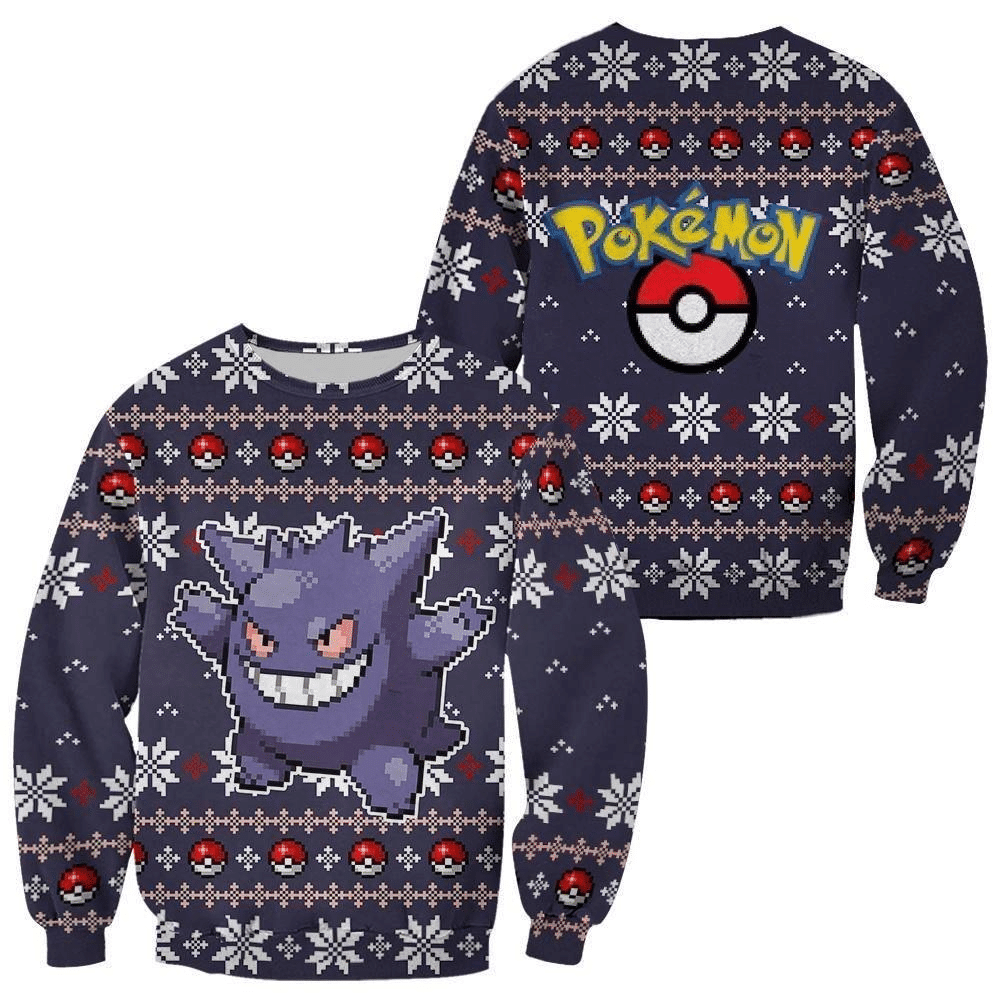 Pokemon Anime Gengar 40 Ugly Sweater Gifts, Pokemon Anime Gift Fan Ugly Sweater
