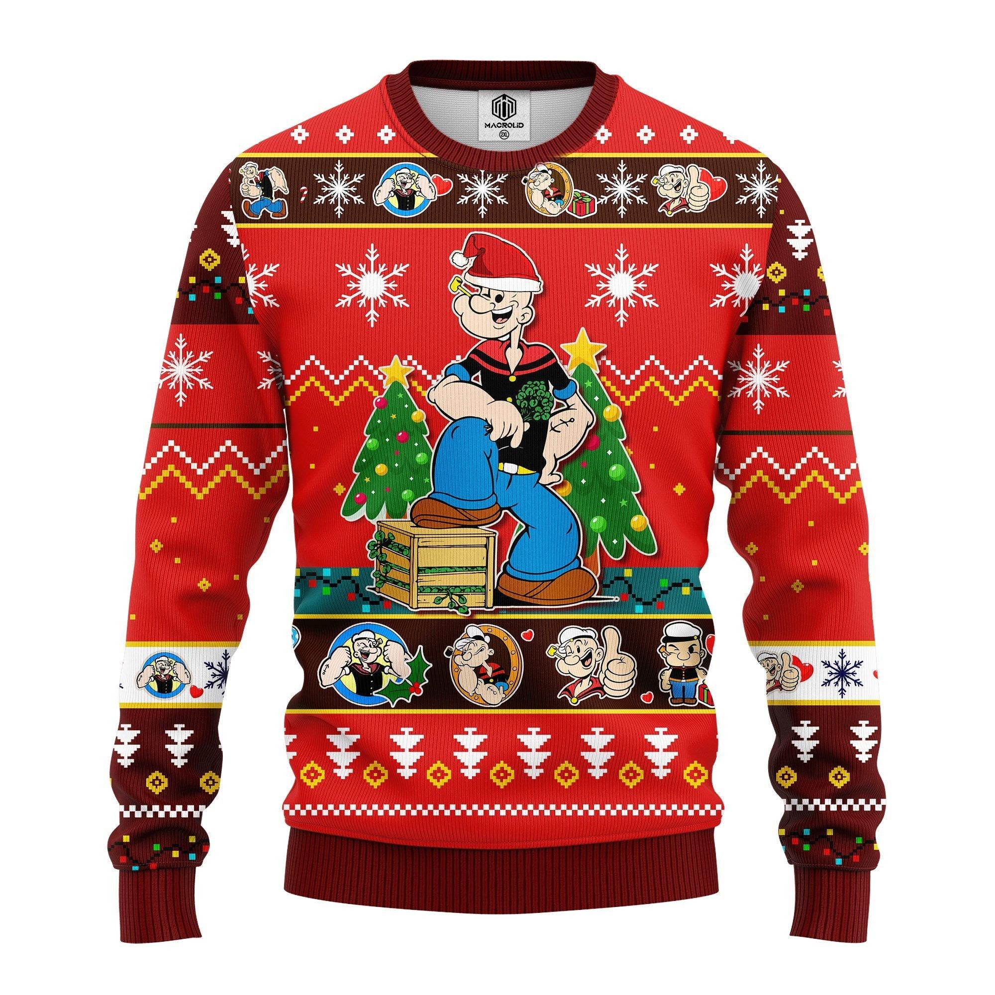 Santa Popeye Strong Merry Xmas Ugly Christmas Sweater