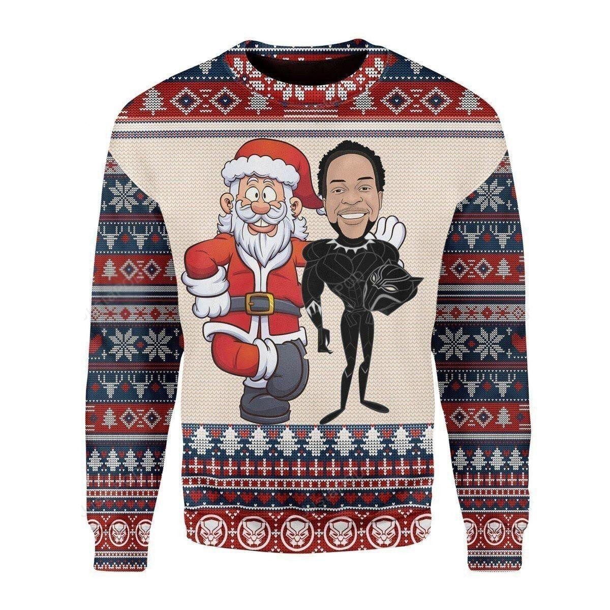 Santa Claus And Chadwick Boseman Ugly Sweater, Santa And Chadwick Boseman Christmas Sweater, Santa And Chadwick Lover Gift, Santa And Chadwick Shirt