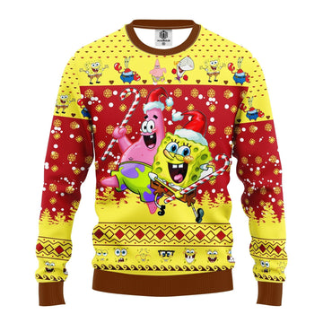 Spongebob Squarepants Merry Xmas Gift, Santa Spongebob And Patrick Star Ugly Christmas Sweater