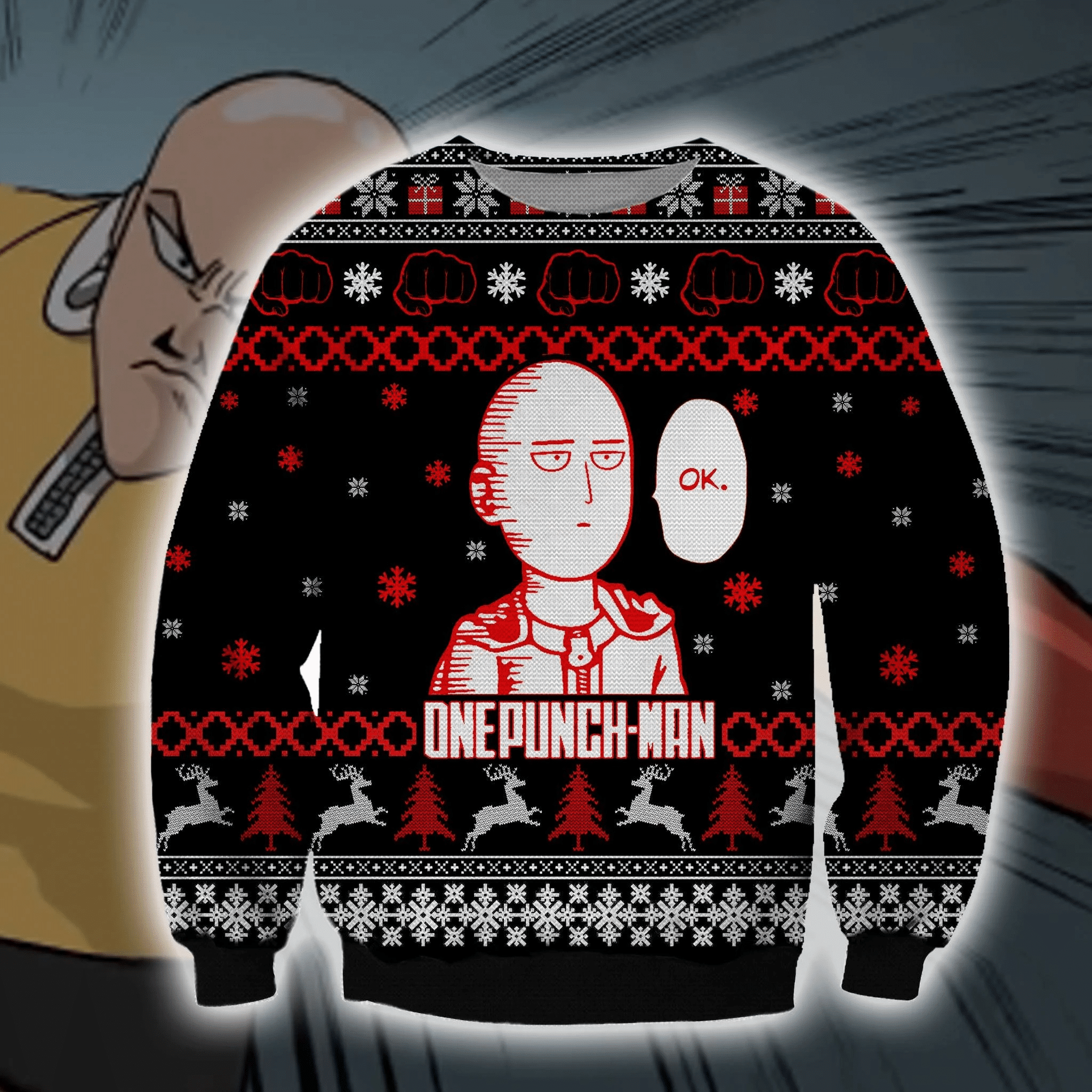 One Punch Man Anime Saitama 1 Ugly Sweater Gifts, One Punch Man Anime Gift Fan Ugly Sweater