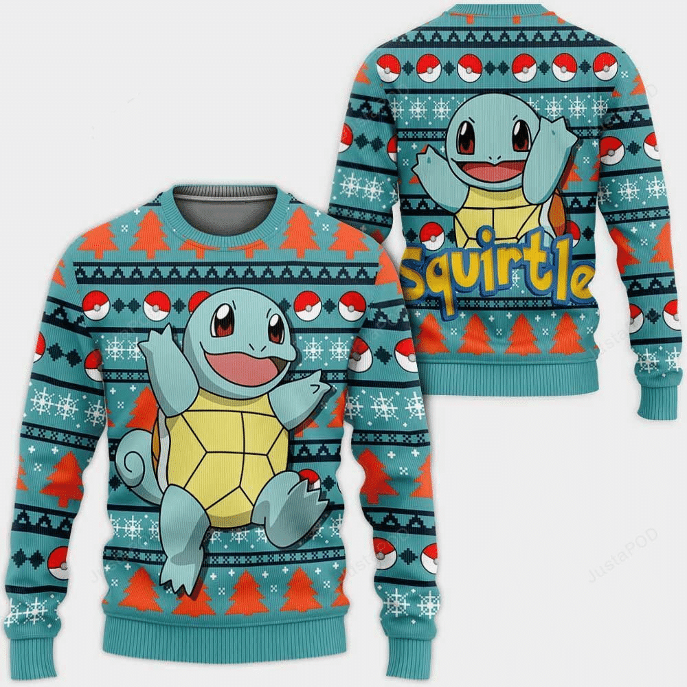 Pokemon Anime Squirtle 3 Ugly Sweater, Pokemon Anime Gift Fan Ugly Sweater