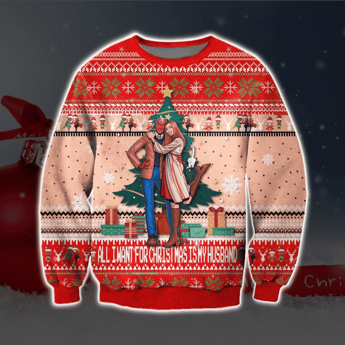 Wanda Vision Marvel Ugly Sweater Gifts, Marvel Gift Fan Ugly Sweater