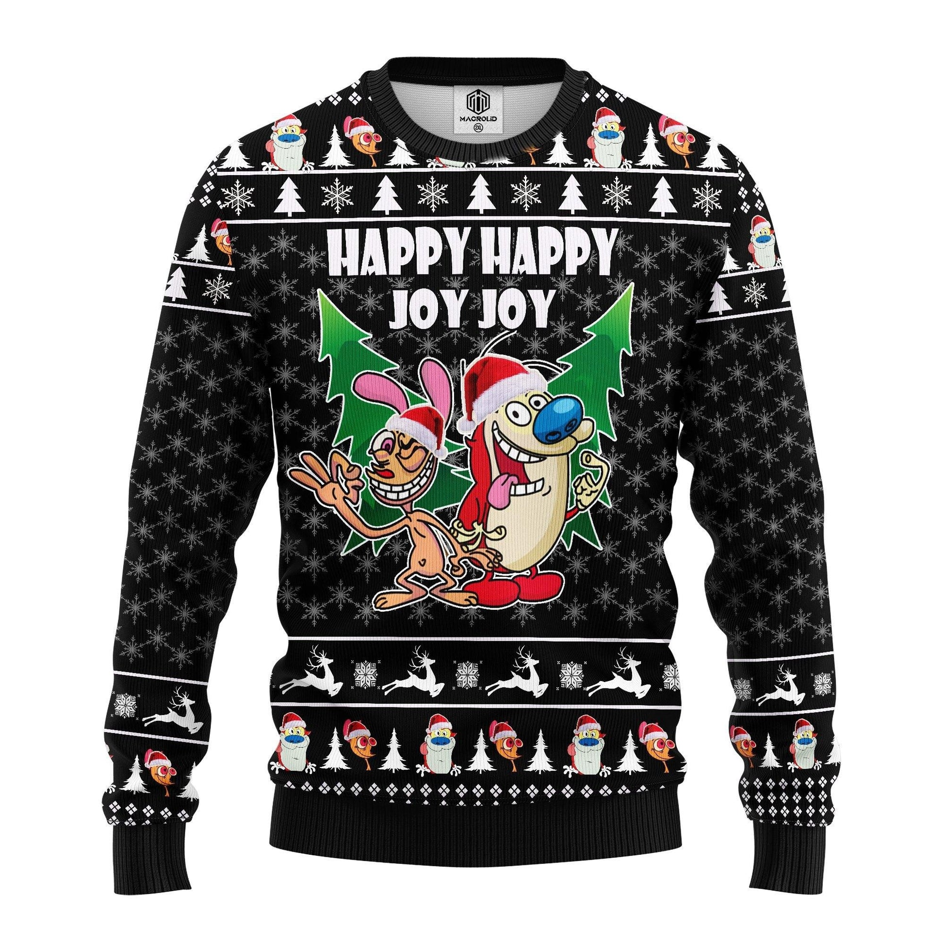 The Ren &amp; Stimpy Happy Happy Joy Joy Ugly Christmas Sweater 128