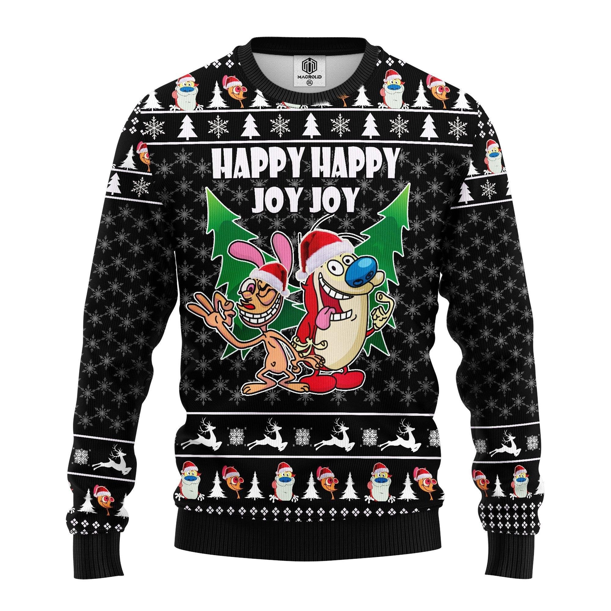 The Ren &amp; Stimpy Happy Happy Joy Joy Ugly Christmas Sweater 128