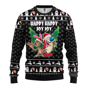The Ren &amp; Stimpy Happy Happy Joy Joy Ugly Christmas Sweater 128