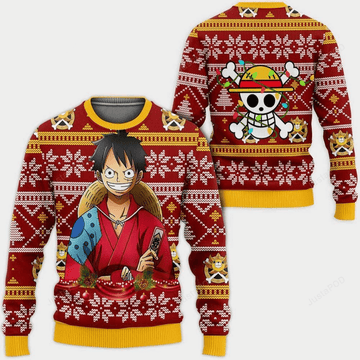 One Piece Anime Monkey D. Luffy 38 Ugly Sweater Gifts, One Piece Anime Gift Fan Ugly Sweater