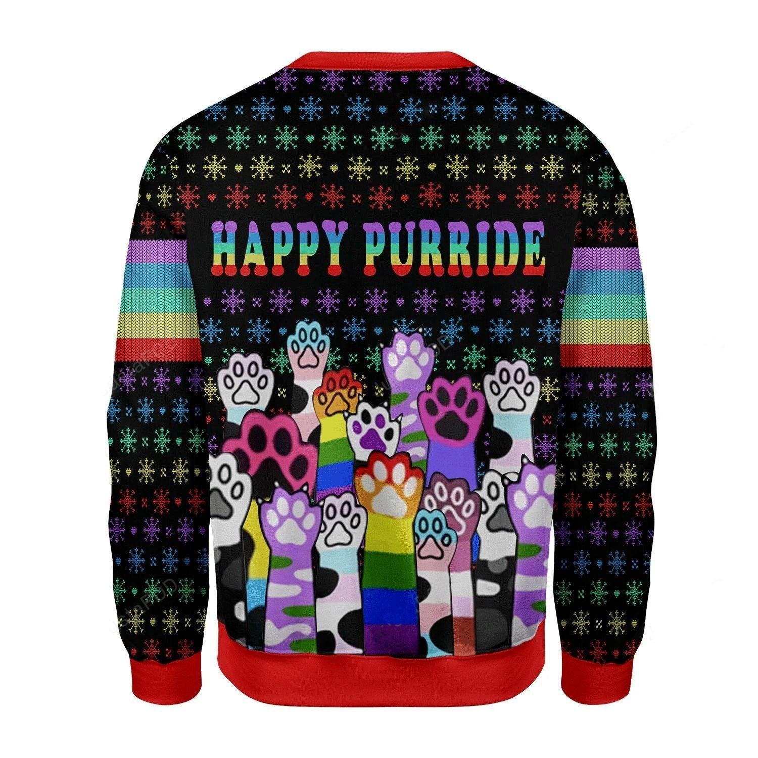 Happy Purride Cat Lgbt Ugly Sweater, Happy Purride Cat Lgbt Christmas Sweater, Christmas Lgbt Gift, Happy Purride Cat Lgbt Shirt