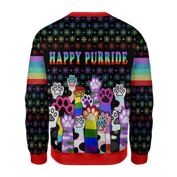 Happy Purride Cat Lgbt Ugly Sweater, Happy Purride Cat Lgbt Christmas Sweater, Christmas Lgbt Gift, Happy Purride Cat Lgbt Shirt