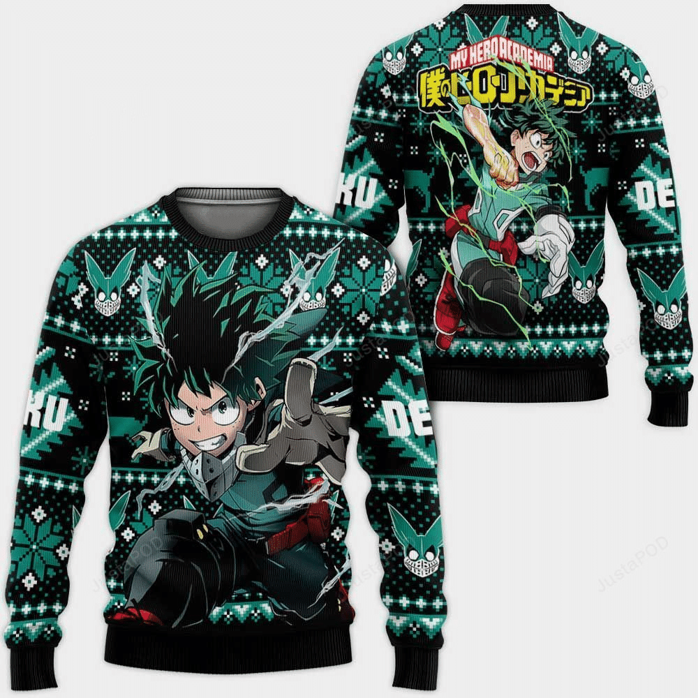 My Hero Academia Anime Izuku Midoriya 12 Ugly Sweater Gifts, My Hero Academia Anime Gift Fan Ugly Sweater
