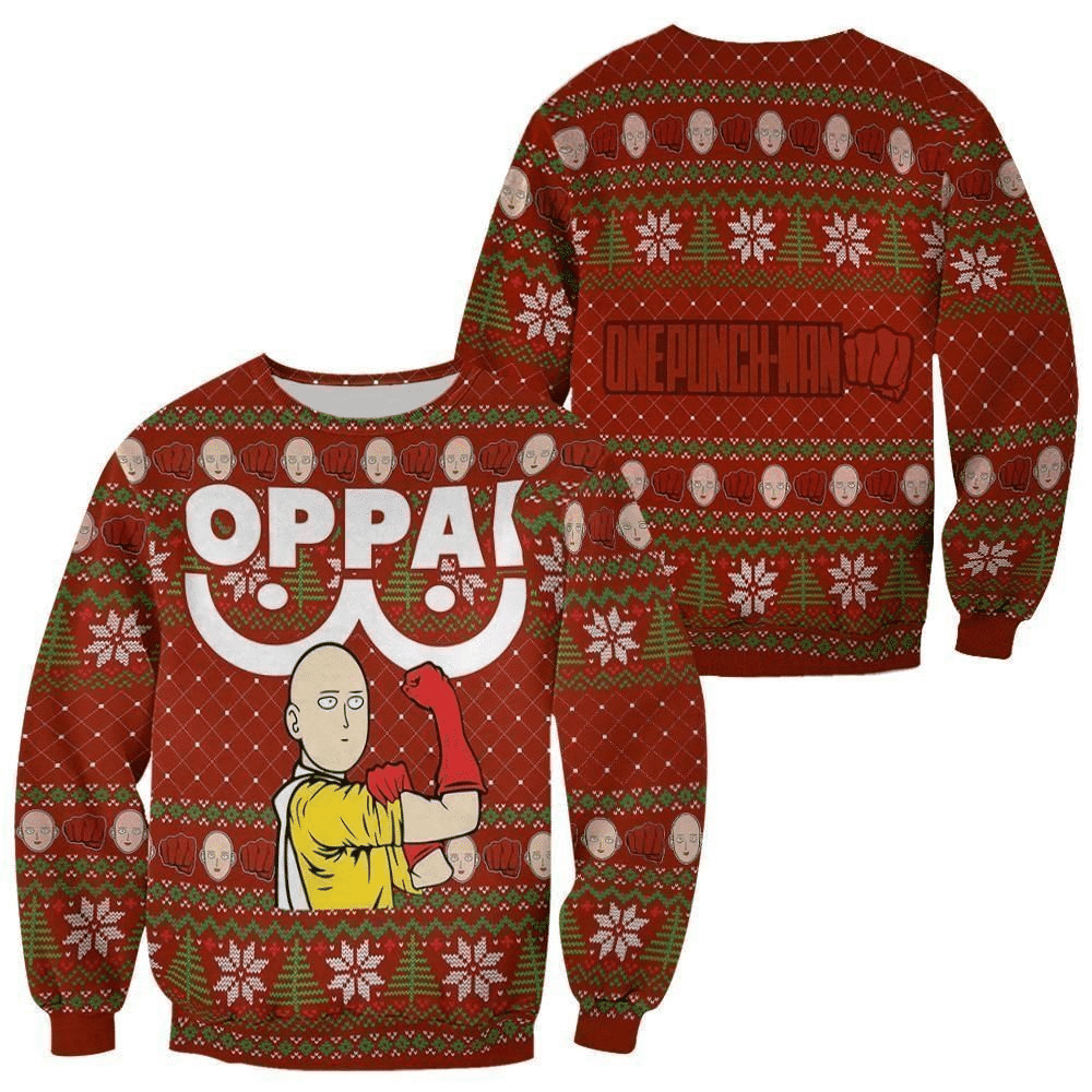 One Punch Man Anime Saitama 4 Ugly Sweater Gifts, One Punch Man Anime Gift Fan Ugly Sweater