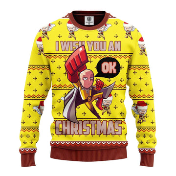 One Punch Man Merry Xmas Gifts, I Wish You An Ok Christmas Ugly Christmas Sweater