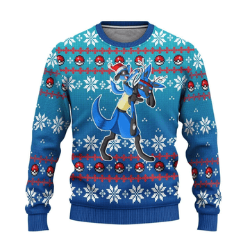 Pokemon Anime Lucario 21 Ugly Sweater Gifts, Pokemon Anime Gift Fan Ugly Sweater
