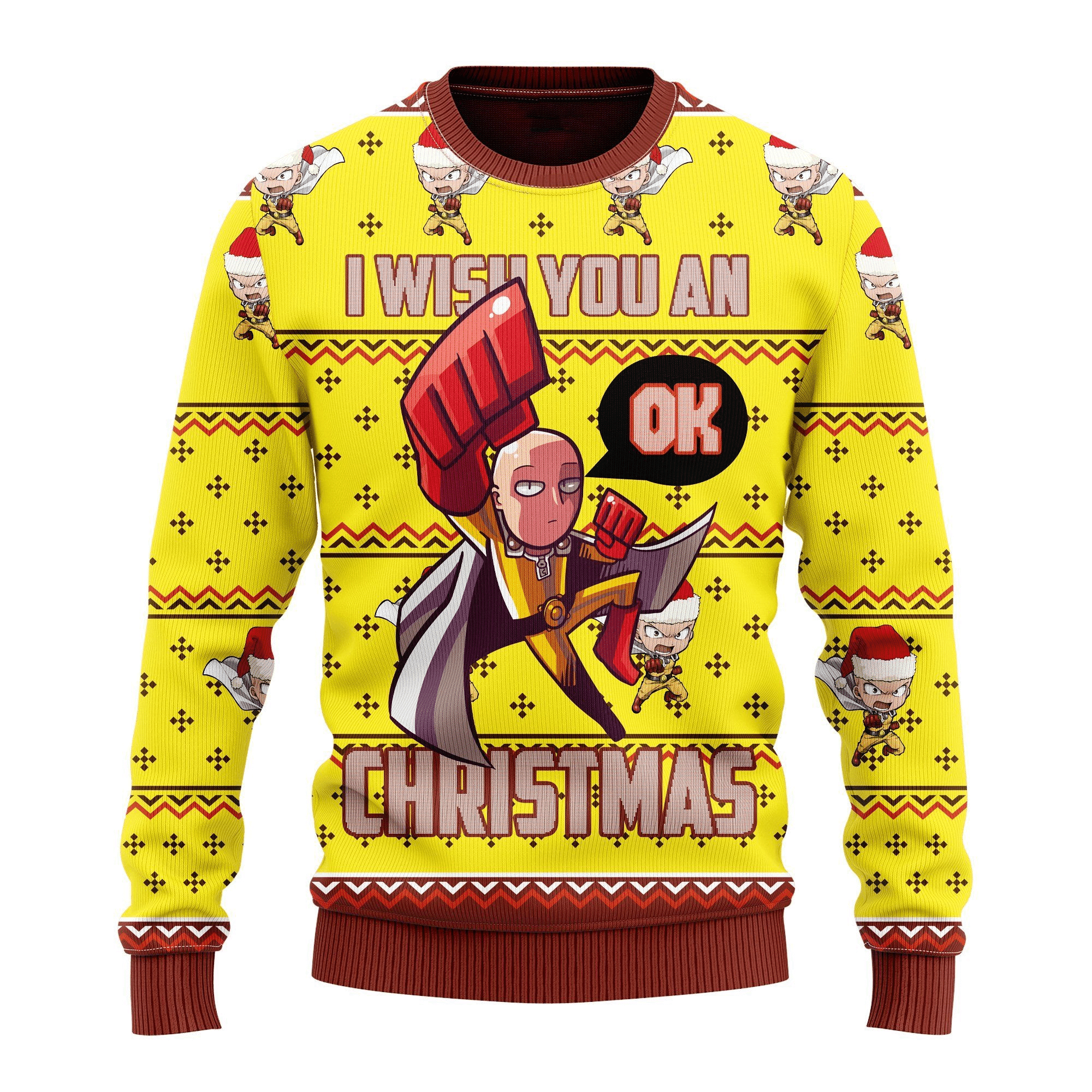 One Punch Man Anime Saitama 5 Ugly Sweater Gifts, One Punch Man Anime Gift Fan Ugly Sweater
