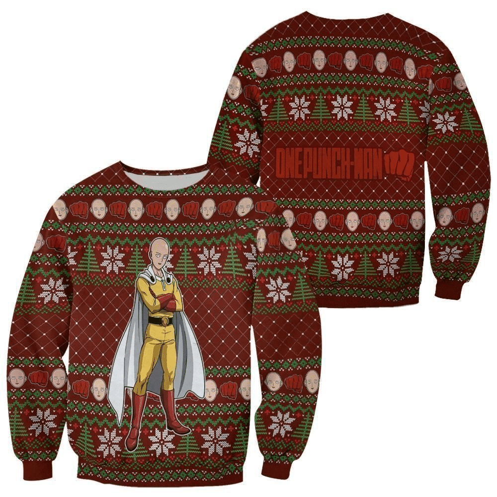 One Punch Man Anime Saitama 2 Ugly Sweater Gifts, One Punch Man Anime Gift Fan Ugly Sweater