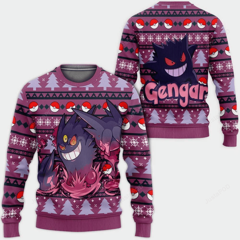 Pokemon Anime Gengar 29 Ugly Sweater Gifts, Pokemon Anime Gift Fan Ugly Sweater