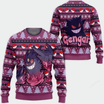 Pokemon Anime Gengar 29 Ugly Sweater Gifts, Pokemon Anime Gift Fan Ugly Sweater