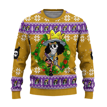 One Piece Anime Brook 64 Ugly Sweater Gifts, One Piece Anime Gift Fan Ugly Sweater