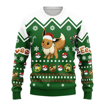 Pokemon Anime Eevee 2 Ugly Sweater Gifts, Pokemon Anime Gift Fan Ugly Sweater