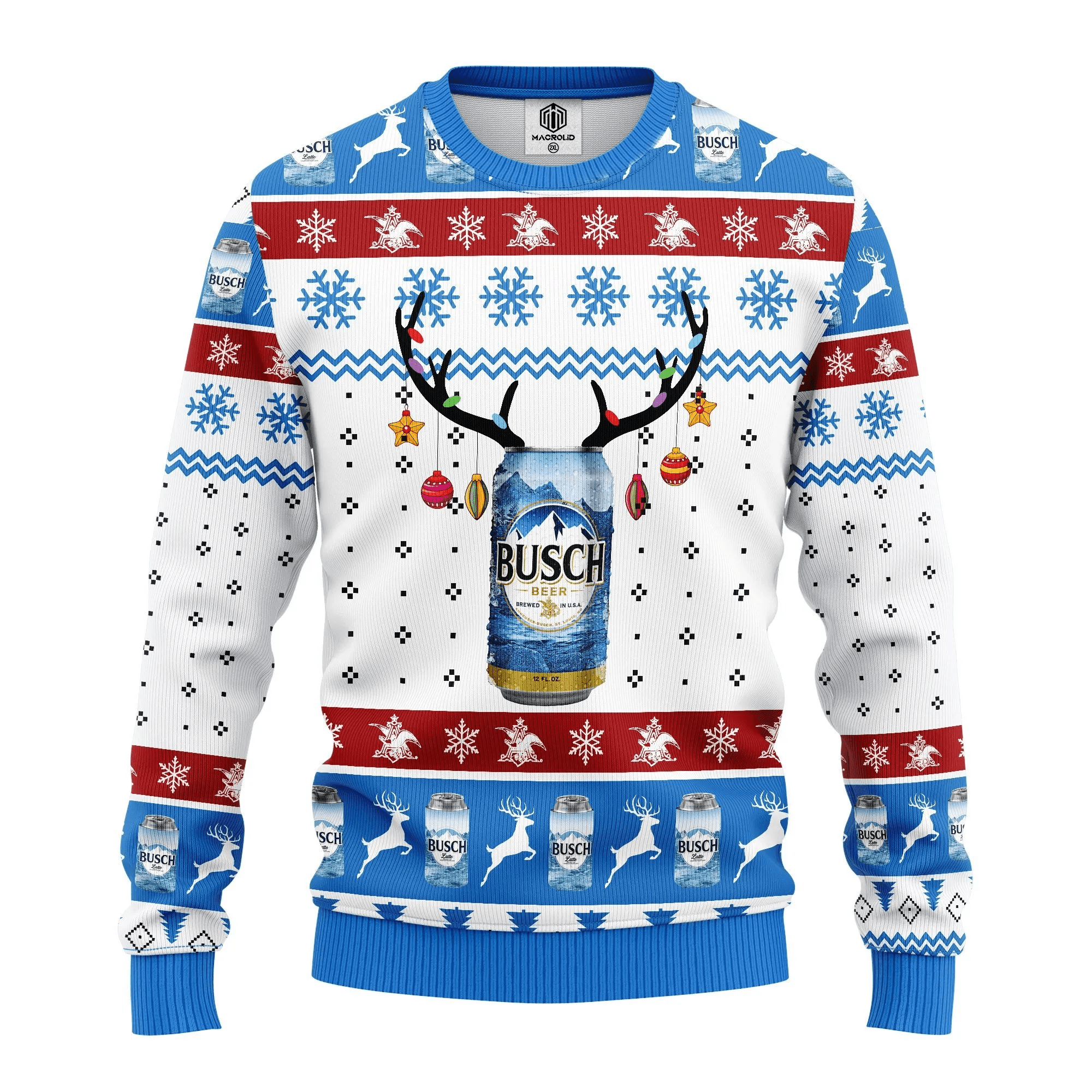 Drink Lover Merry Xmas Gifts, Deer Busch Beer Ugly Christmas Sweater 313