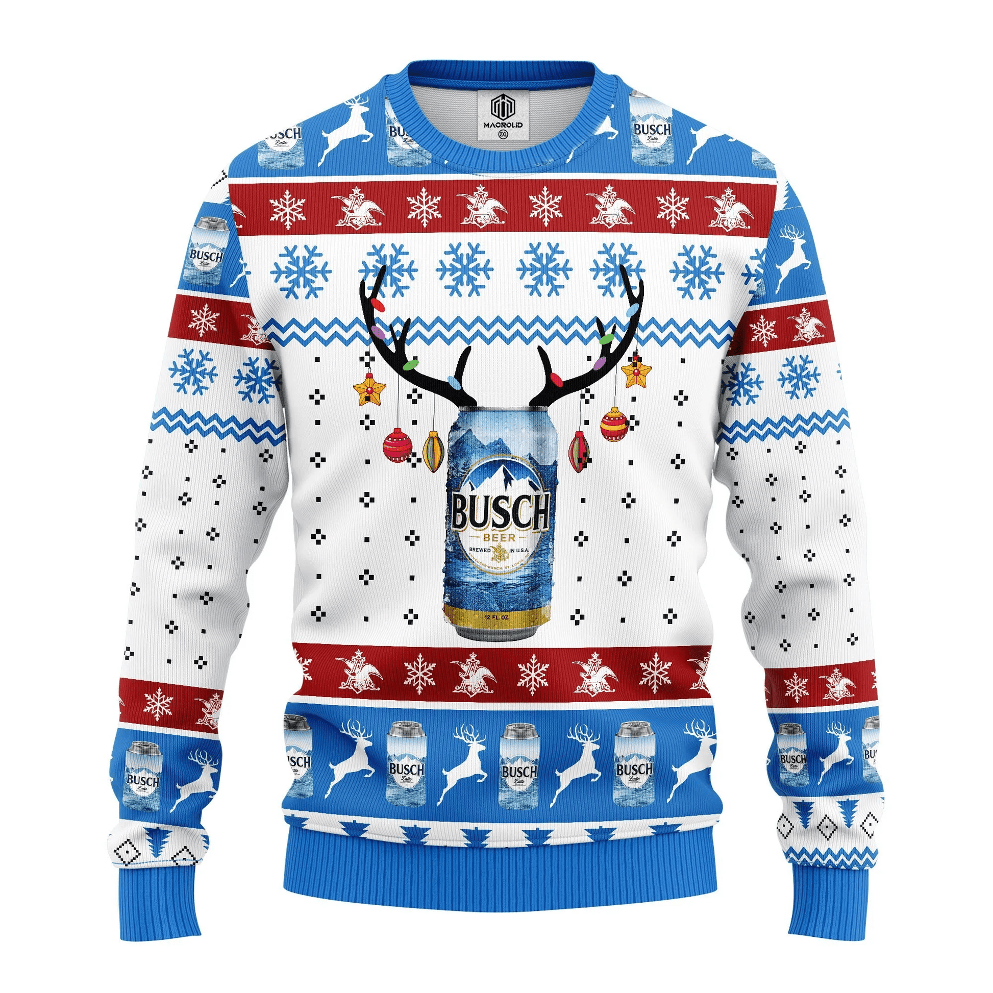 Drink Lover Merry Xmas Gifts, Deer Busch Beer Ugly Christmas Sweater 313