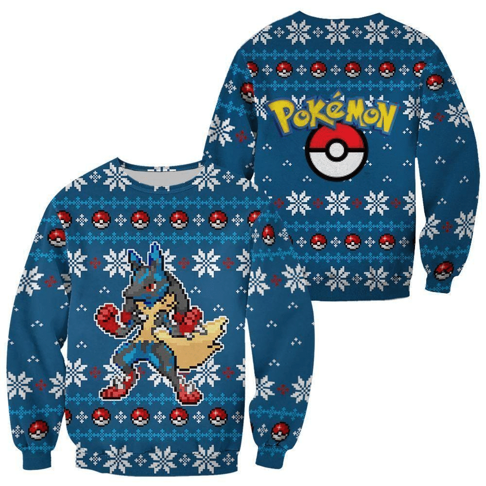 Pokemon Anime Lucario 41 Ugly Sweater Gifts, Pokemon Anime Gift Fan Ugly Sweater