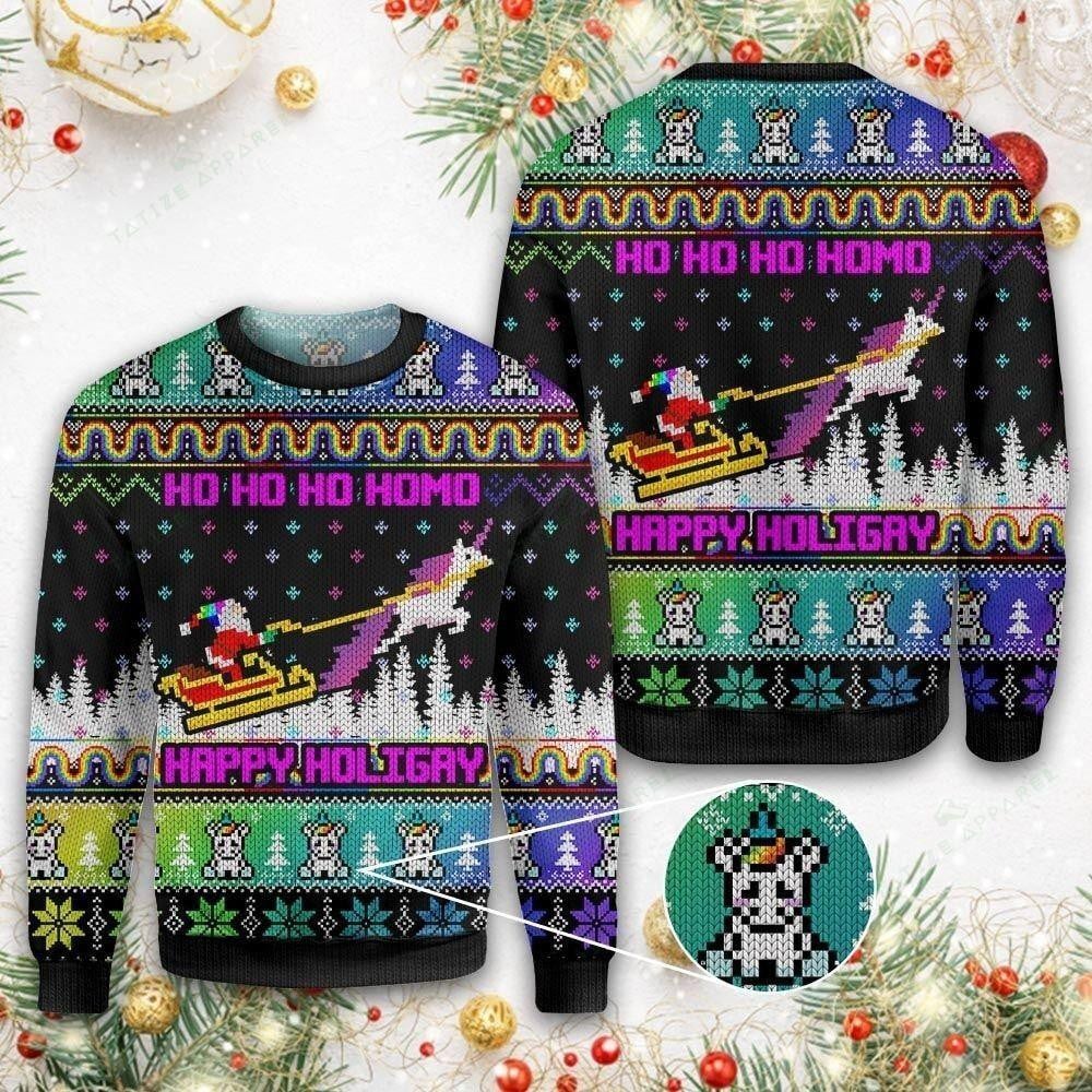 Pride Lgbt Ugly Sweater, Pride Lgbt Gift, Merry Christmas Ho Ho Ho Lgbt Happy Holigays Christmas Shirt