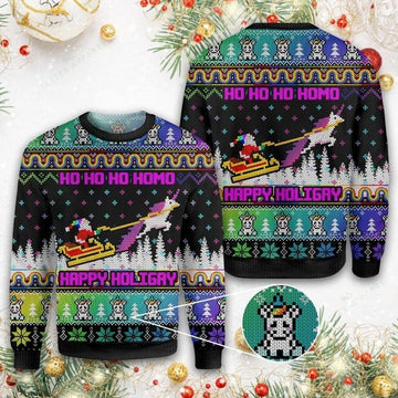 Pride Lgbt Ugly Sweater, Pride Lgbt Gift, Merry Christmas Ho Ho Ho Lgbt Happy Holigays Christmas Shirt