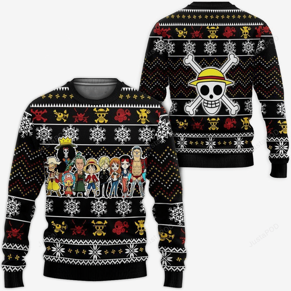 One Piece Anime Straw Hat Pirates 11 Ugly Sweater Gifts, One Piece Anime Gift Fan Ugly Sweater
