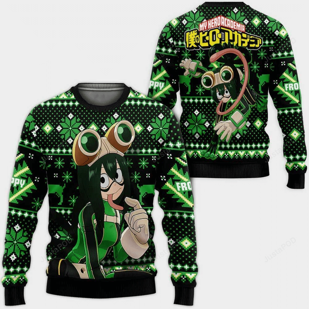 My Hero Academia Anime Tsuyu Asui 7 Ugly Sweater Gifts, My Hero Academia Anime Gift Fan Ugly Sweater