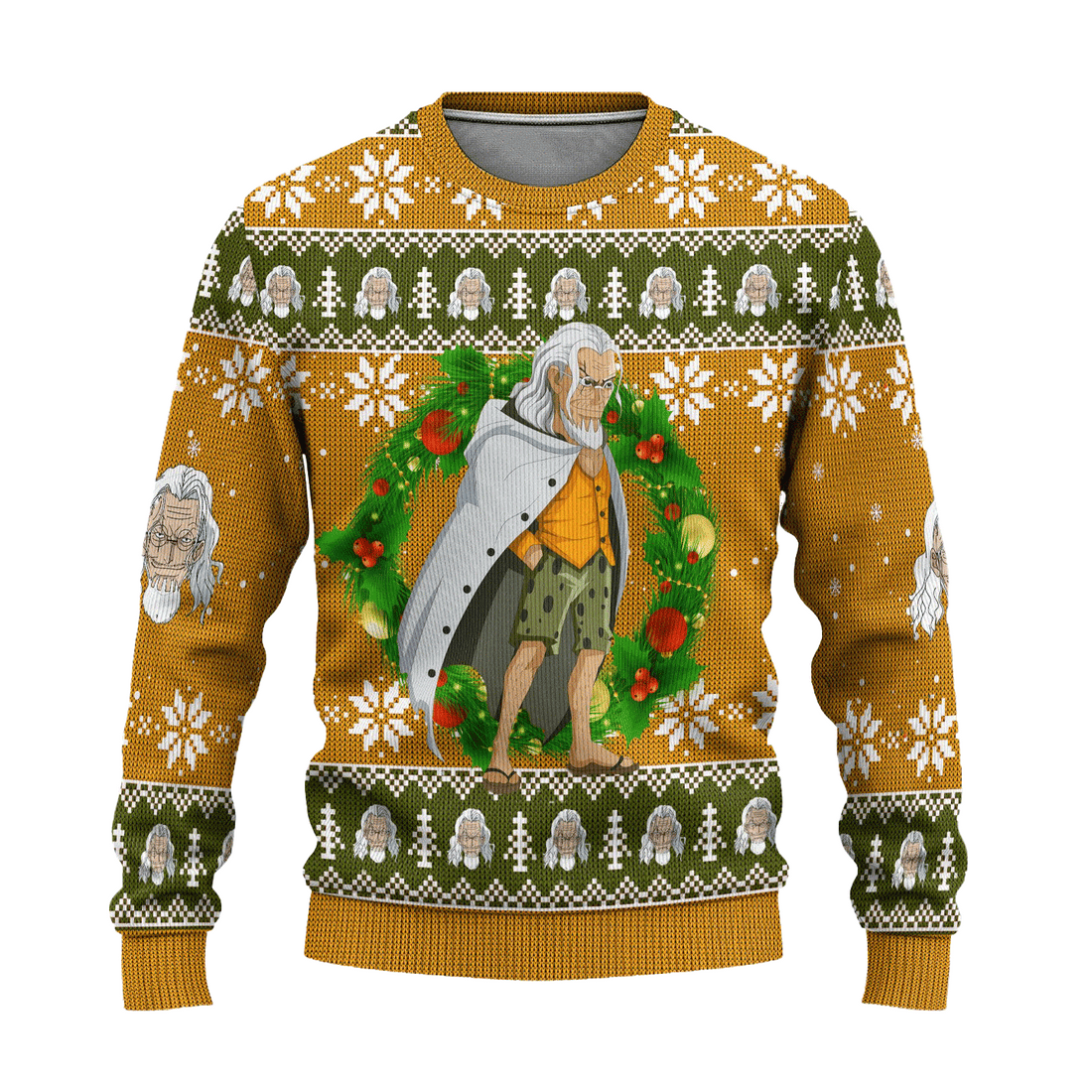 One Piece Anime Silvers Rayleigh 54 Ugly Sweater Gifts, One Piece Anime Gift Fan Ugly Sweater