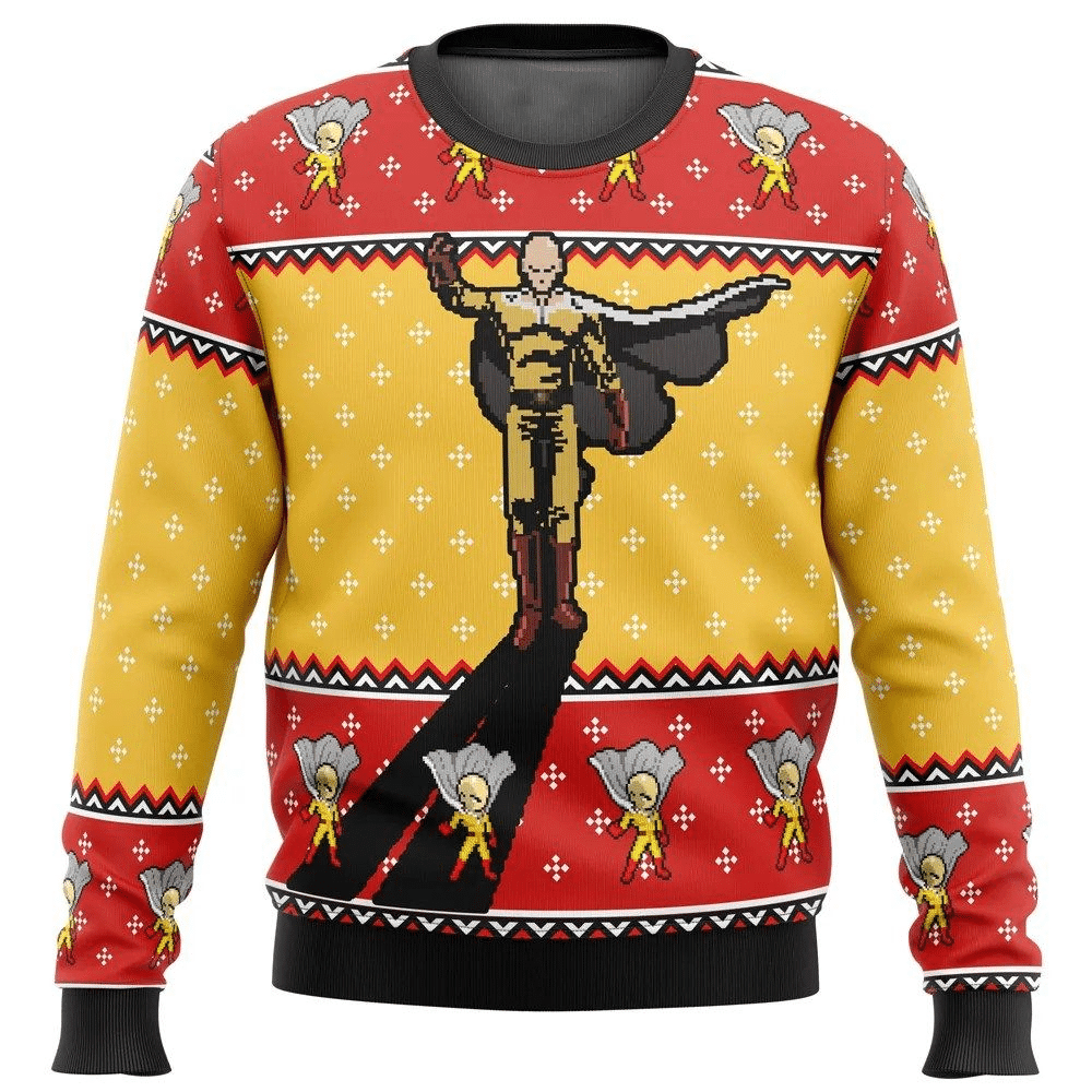 One Punch Man Anime Saitama 3 Ugly Sweater Gifts, One Punch Man Anime Gift Fan Ugly Sweater