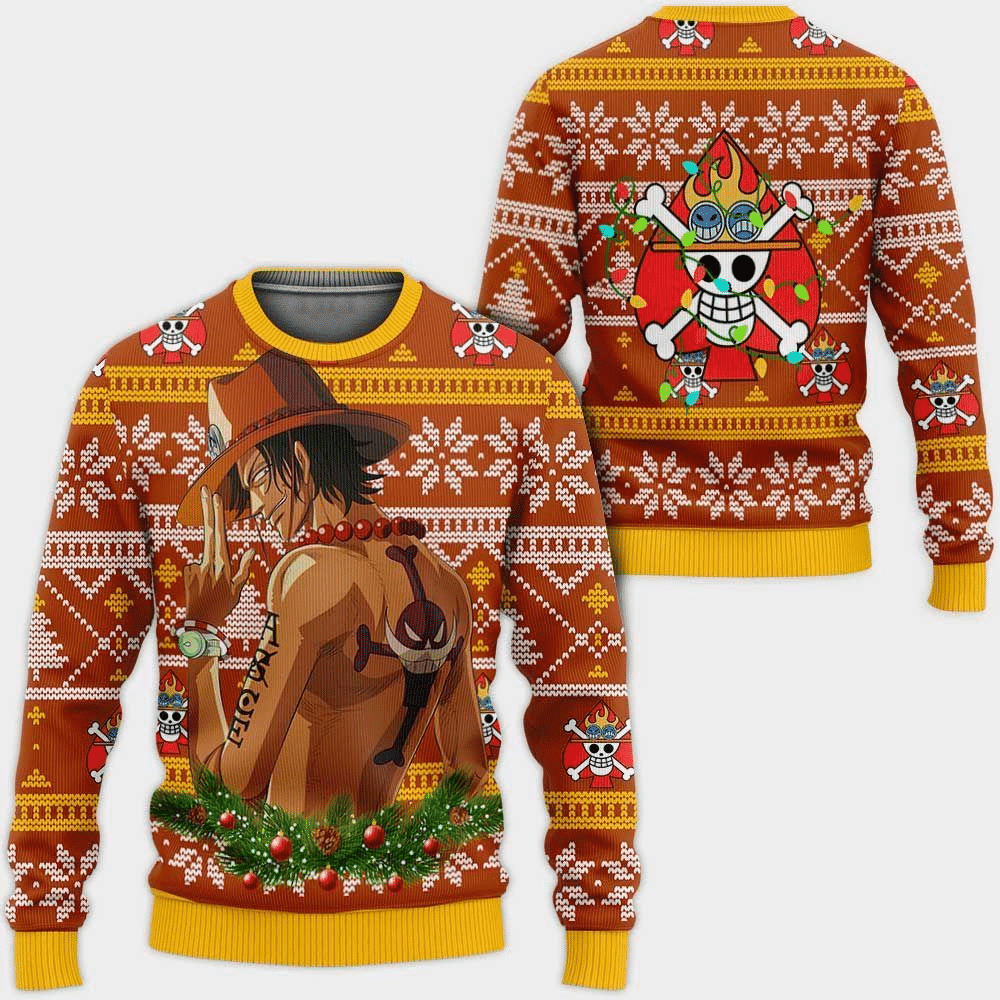 One Piece Anime Portgas Ace 58 Ugly Sweater Gifts, One Piece Anime Gift Fan Ugly Sweater