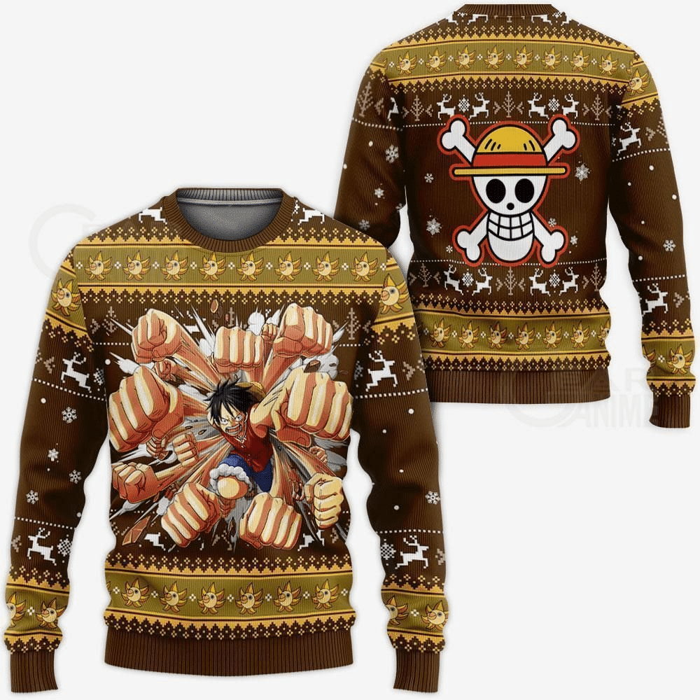 One Piece Anime Monkey D. Luffy 30 Ugly Sweater Gifts, One Piece Anime Gift Fan Ugly Sweater