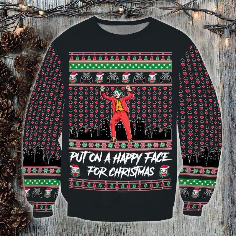 Put On A Happy Face For Christmas Joker Ugly Sweater, Put On A Happy Face For Christmas Joker Ugly Christmas Sweater